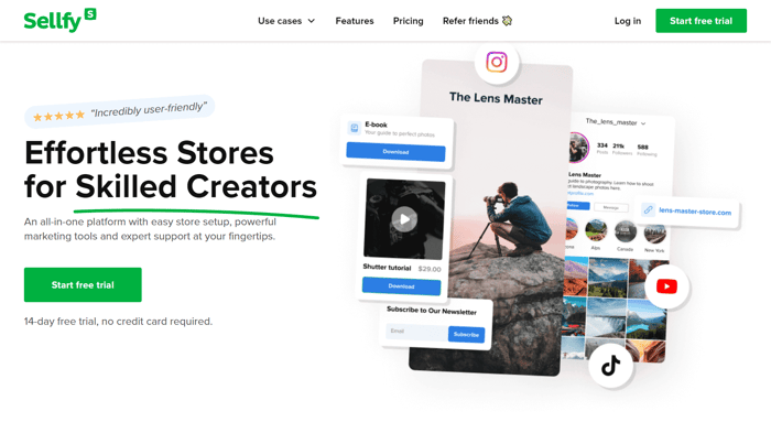 Sellfy homepage