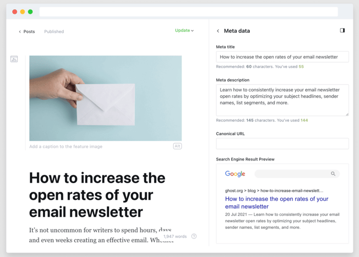 Ghost's SEO features