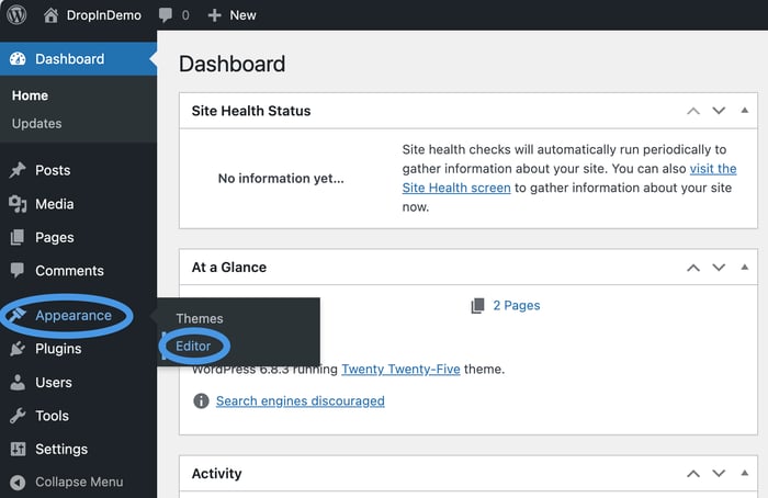 Opening the WordPress editor