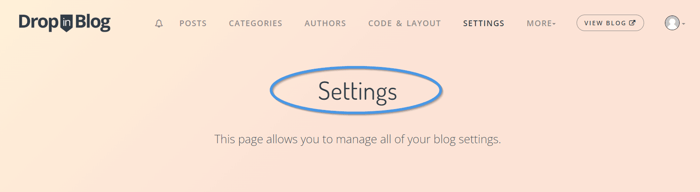 DropInBlog Settings page