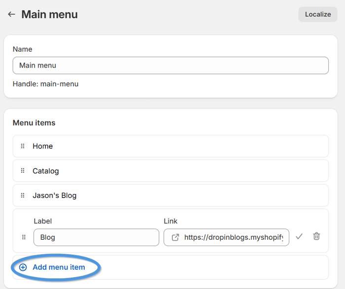 Shopify blog install step