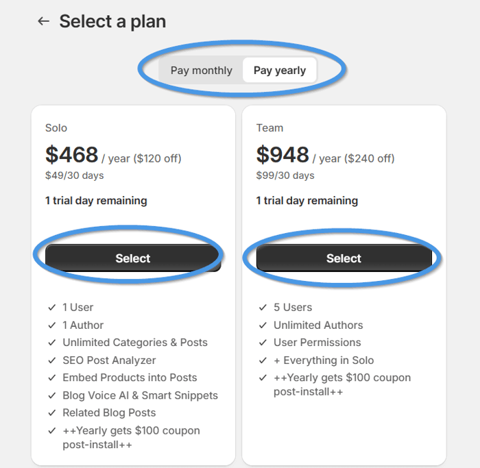Shopify blog install step