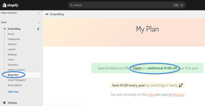 Shopify blog install step
