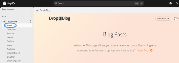 Shopify blog install step