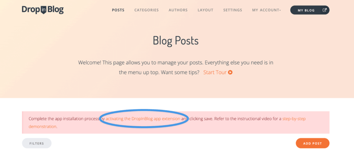 Shopify blog install step
