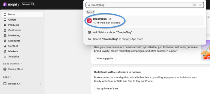 Shopify blog install step