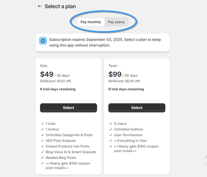 Shopify blog install step