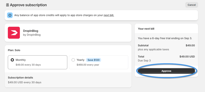 Shopify blog install step