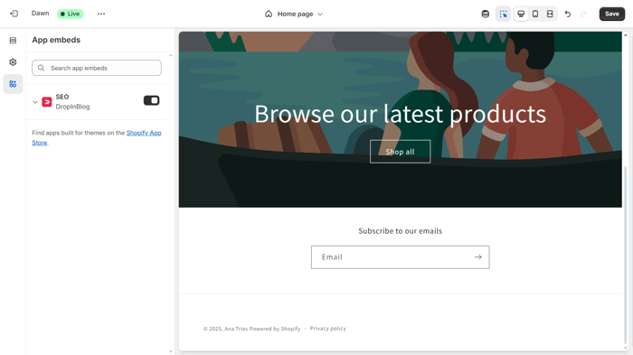 Shopify blog install step