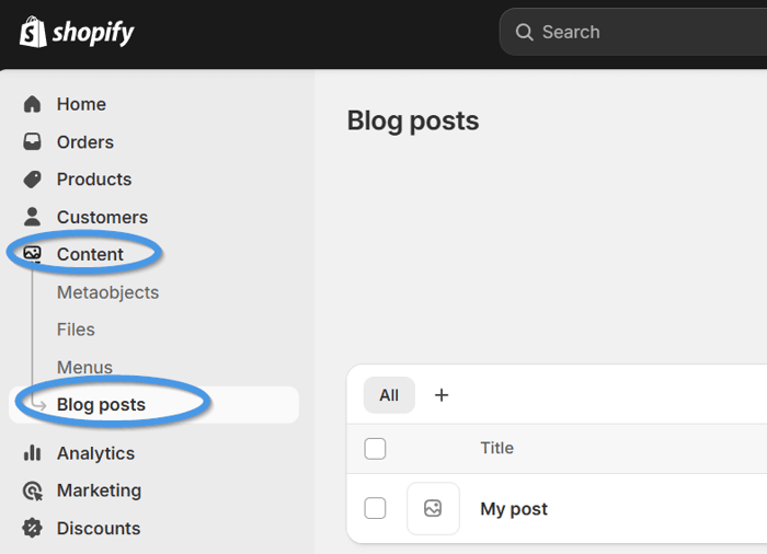Manage a Shopify blog