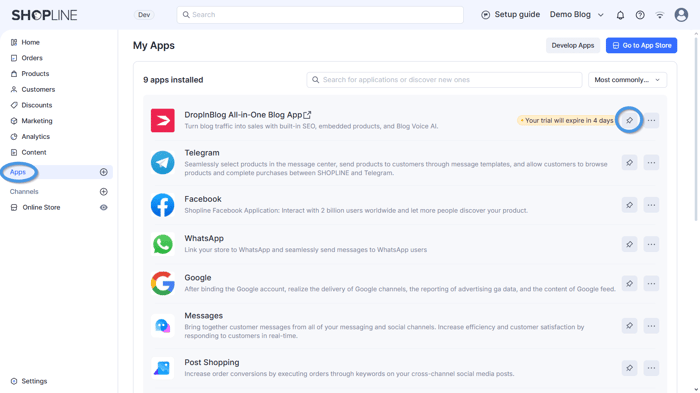 Shopline blog install step
