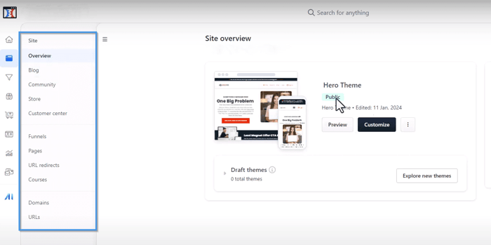 ClickFunnels 2.0 Sites section