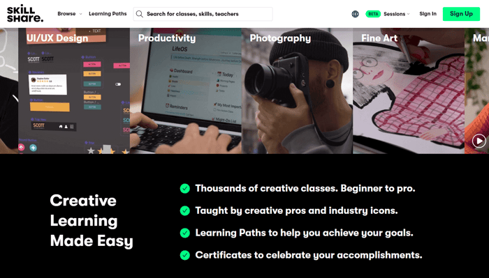 Skillshare vs Teachable: Skillshare homepage