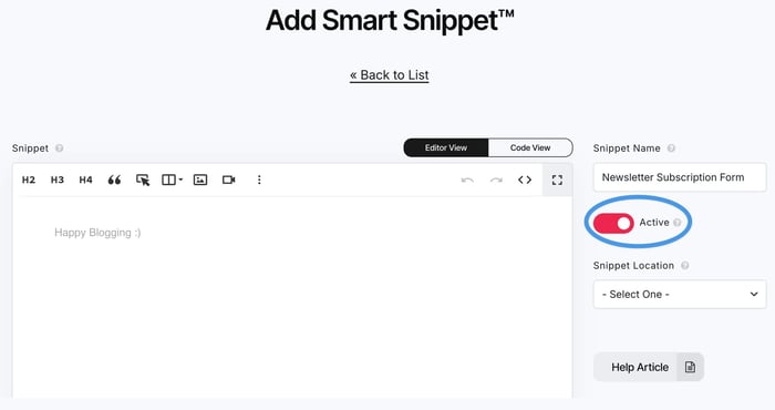 Turning Smart Snippets on