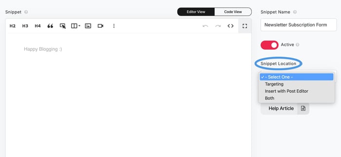 Smart Snippets location