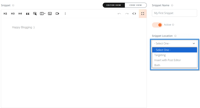Smart Snippets location