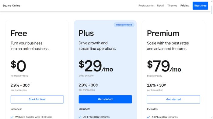 Square vs Wix: Square pricing