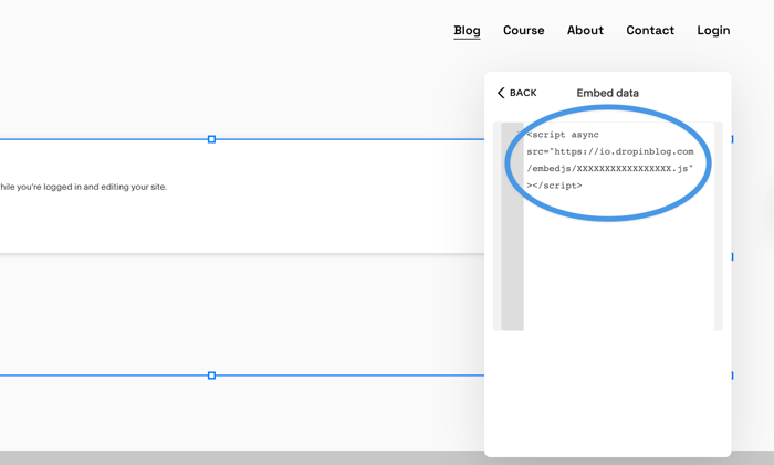 Adding DropInBlog blog code to Squarespace