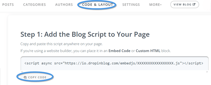 Squarespace blog install step