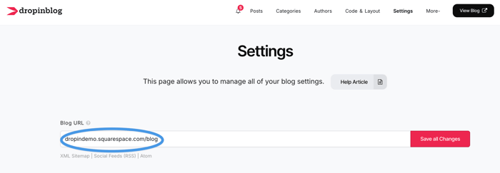 Adding the Squarespace blog link in DropInBlog