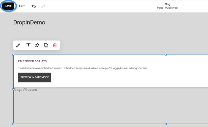 Squarespace blog install step