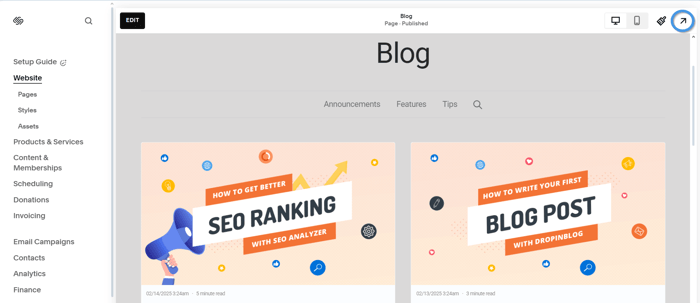Squarespace blog install step
