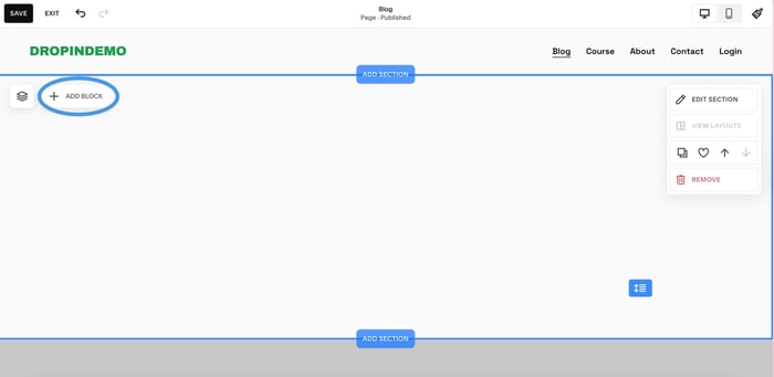 Adding a new block to a blog page