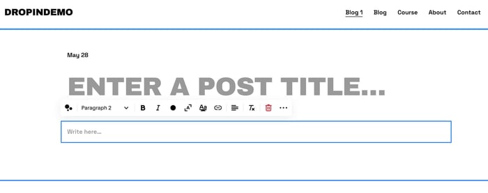 Squarespace's native bog: content editing area