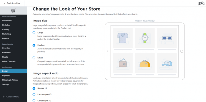 Yola customize store design