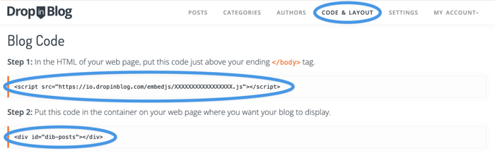 Copy and paste DropInBlog code into Karta
