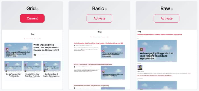 Supported blog layouts