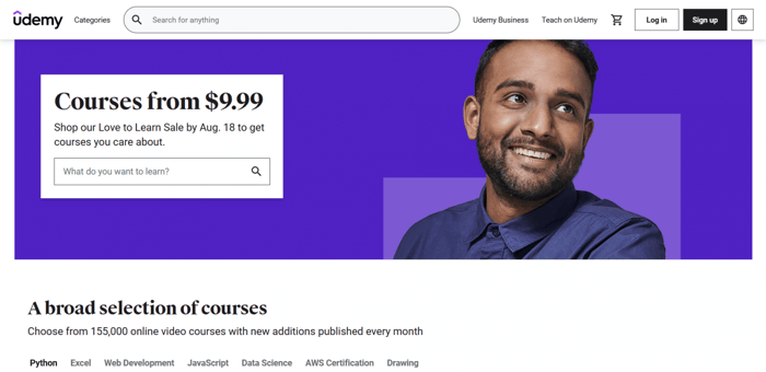 Teachable vs Udemy: Udemy home page