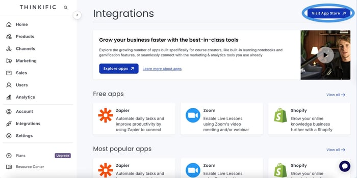 Thinkific blog install step