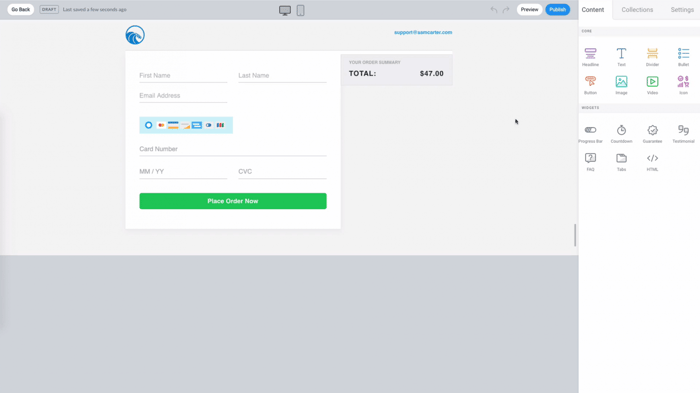 SamCart drag-and-drop editor builder