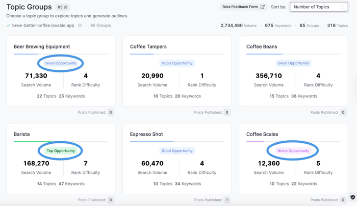 Blog Pilot™: Topic opportunity labels
