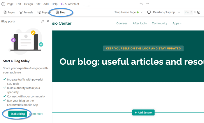 Enabling LearnWorlds blog