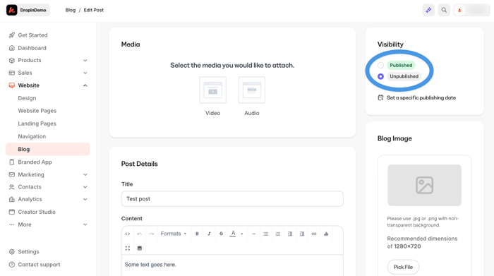 Unpublish a blog post in Kajabi