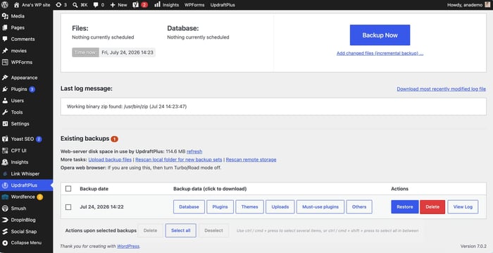 UpdraftPlus WordPress plugin