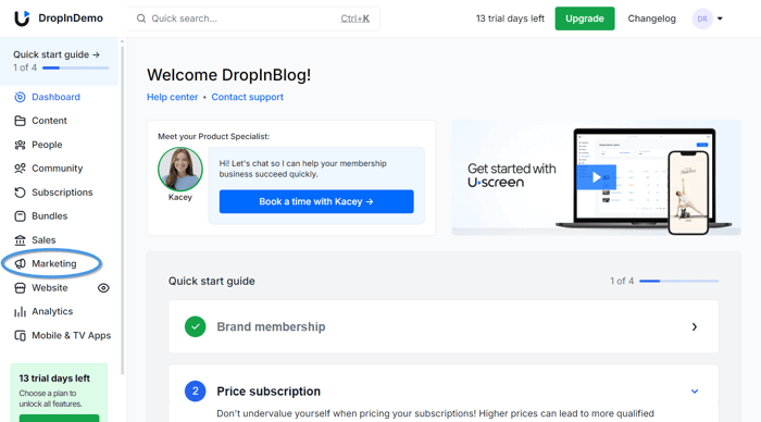 Uscreen blog install step
