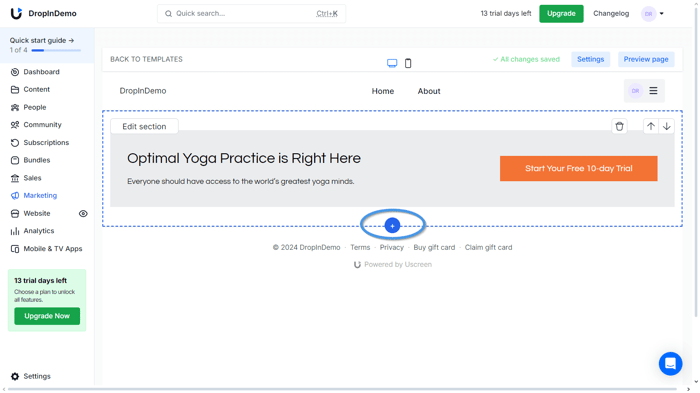 Uscreen blog install step