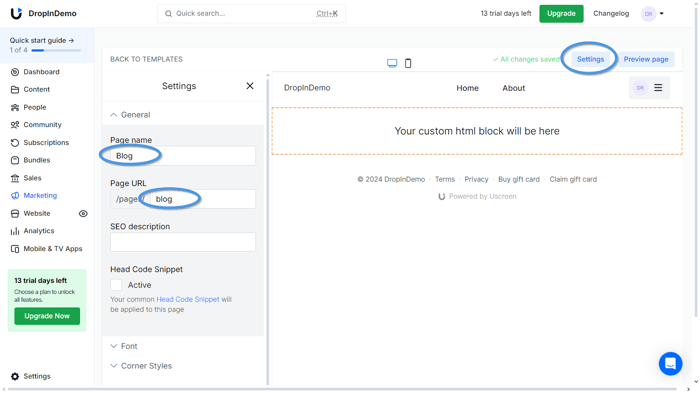 Uscreen blog install step