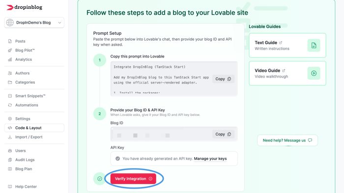 Lovable blog install step