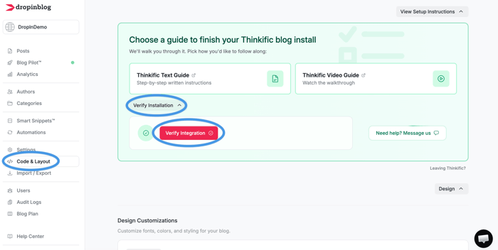 Thinkific blog install step
