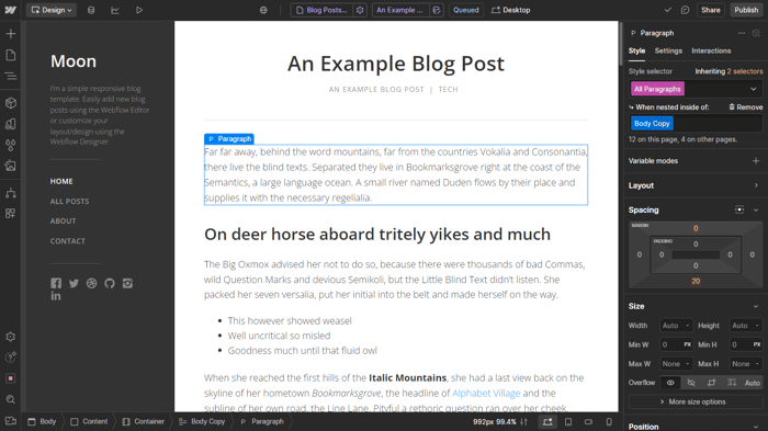 Webflow's content editor