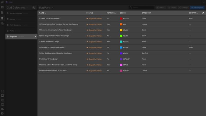 Webflow's native blogging tool