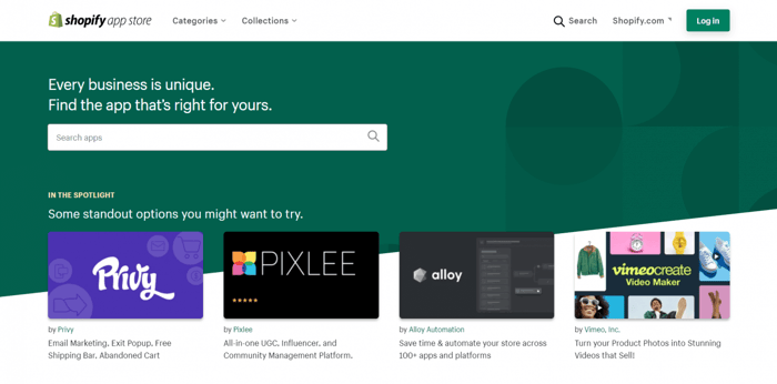 Shopify app store