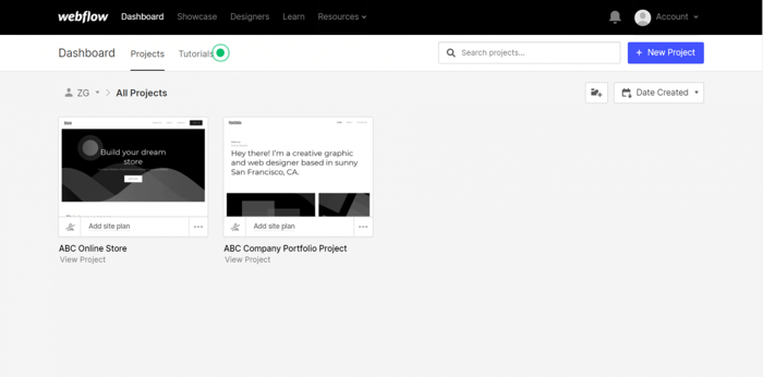 Webflow dashboard