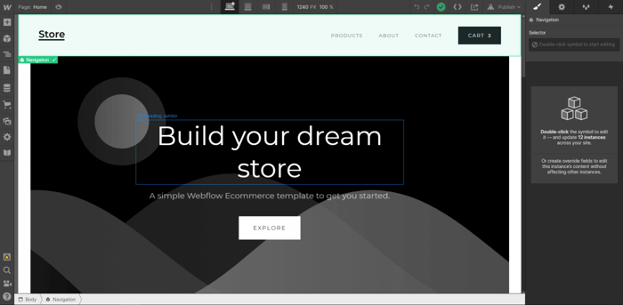 Webflow editor designer
