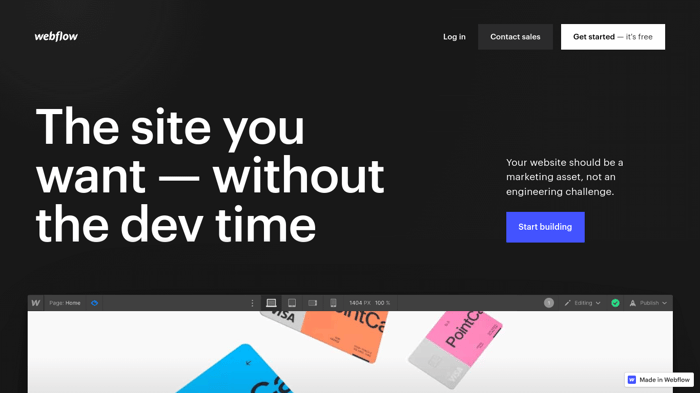 Webflow vs Wix - Webflow's landing page