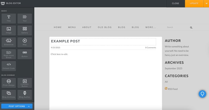 Weebly's blog post editor